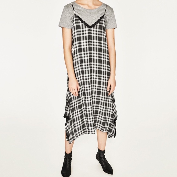 zara black and white check dress